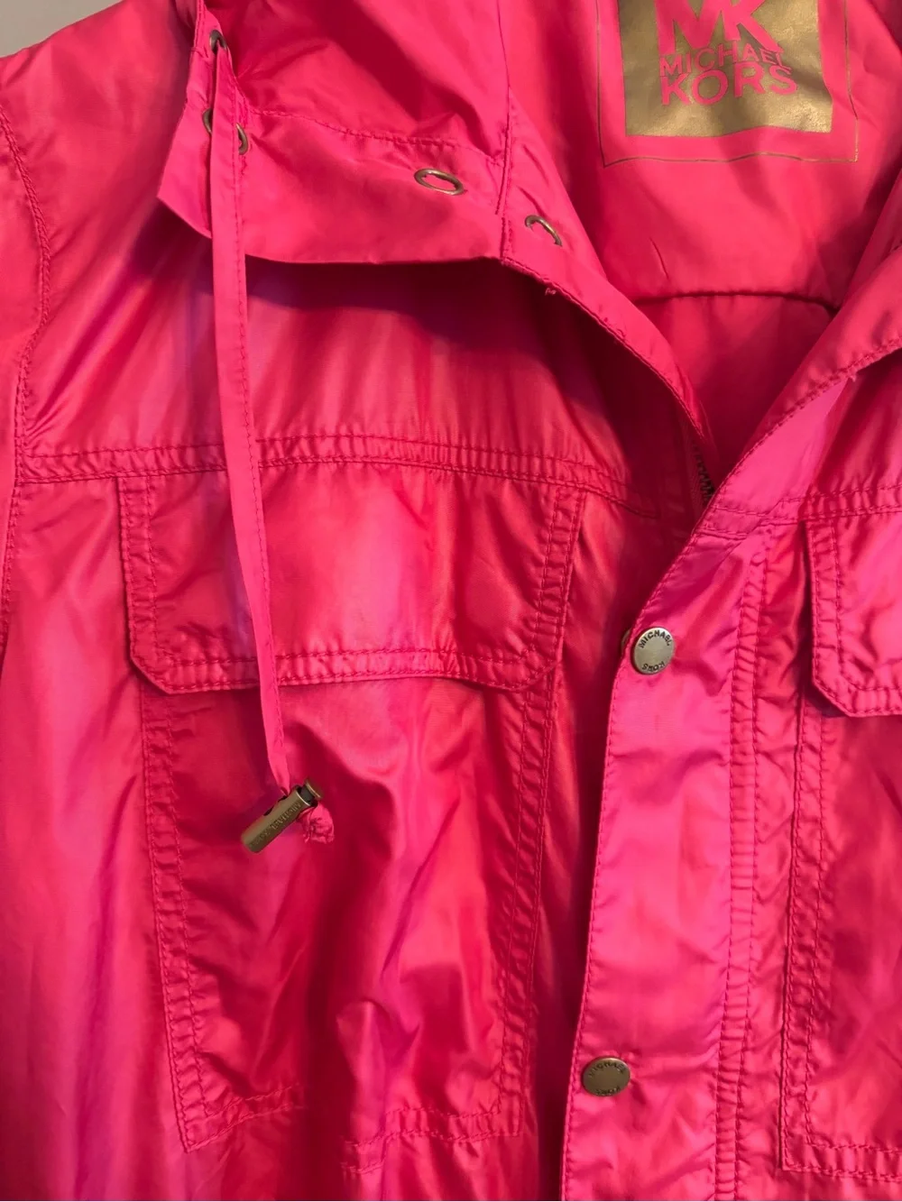 MICHAEL Michael Kors Hot Pink Hooded Lightweight Rain Anorak Jacket Coat Med